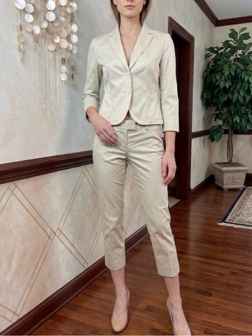 THE LIMITED TAN JACKET & CROPPED ANKLE ZIP PANT SUIT